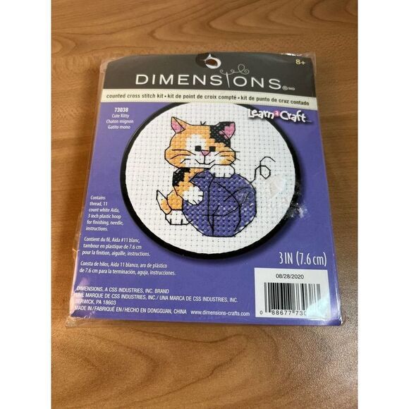 Dimensions Learn-A-Craft Counted Cross Stitch Kit 3" Round-Cute Kitty - Picture 1 of 4